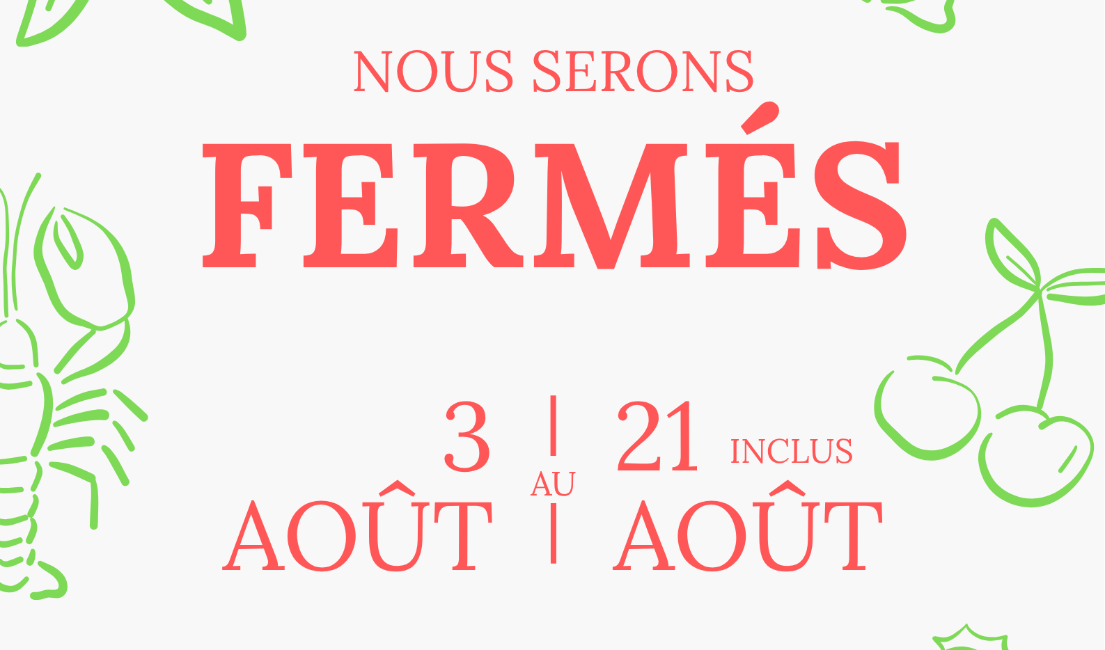 Affiche Fermeture Vacances Moderne Élégant vert et corail22